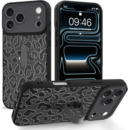 Vista 12 de Funda compatible con iPhone 17 Pro Max con correa de mano para los dedos, funda de teléfono con estampado de leopardo y guepardo para mujeres