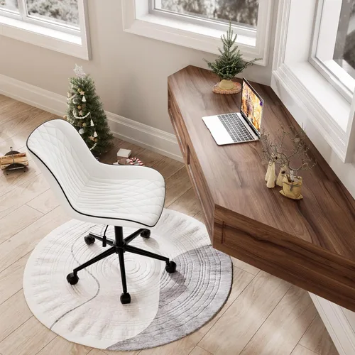 Vista 92 de YOUNIKE Silla de escritorio de oficina en casa con ruedas, silla de tocador sin brazos con respaldo, cómoda y moderna silla tapizada de cuero