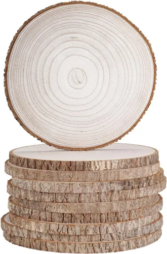 Vista 11 de wohohoho 24 piezas de rebanadas de madera natural de 2.4 a 2.8 pulgadas, kit de madera para manualidades sin terminar, preperforado con agujero