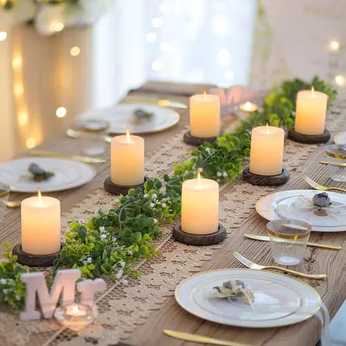 Vista 7 de Romadedi - Portavelas de madera para decoración de granja - Juego de 2 portavelas de pilar para centro de mesa, pequeño elevador de bandeja, plato