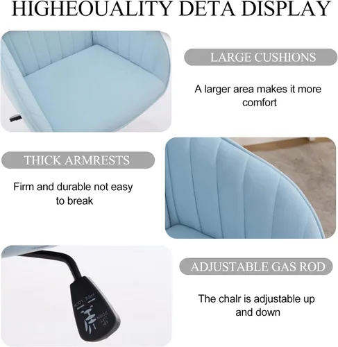 Vista 4 de Silla de escritorio de terciopelo para oficina en casa, moderna silla ajustable para computadora, silla giratoria, bonitas sillas de tocador