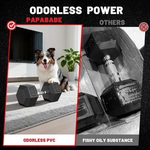 Vista 5 de Papababe Juego de mancuernas hexagonales con soporte, con revestimiento de goma, pesas libres con estantes de almacenamiento, múltiples opciones