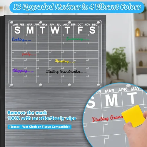 Vista 3 de Magnetic Acrylic Calendar Board for Fridge, 2 PCS Clear Dry Erase Acrylic Magnetic Calendar Planner Crystal Board for Refrigerator，Reusable