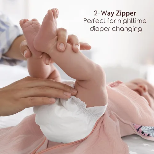 Vista 4 de Saco de muselina de algodón de transición con cremallera de 2 vías, saco de dormir autolavizante con brazos hacia arriba, paquete de 2