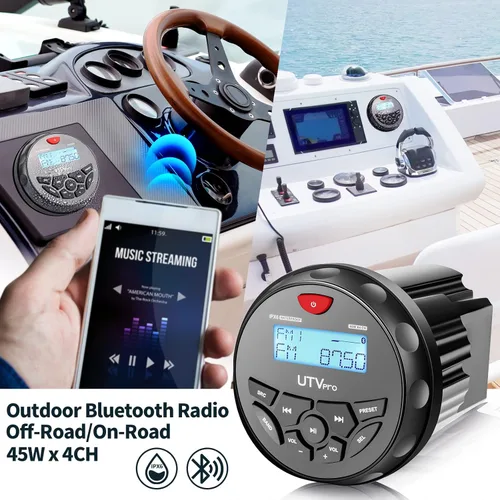 Vista 2 de Radio estéreo marina Bluetooth para barcos, sintonizador FM para barcos, carrito de golf, ATV, UTV y jacuzzis de spa, transmisión de medios digitales