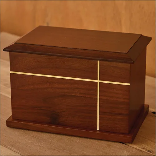 Vista 2 de Aspen Studio AspenStudio Urna de madera de nogal cruzada para cremación de cenizas humanas, urna de madera maciza artesanal de hasta 200 libras