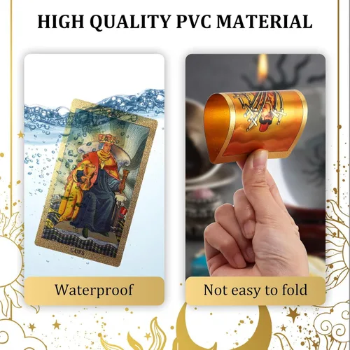 Vista 3 de 78 cartas de tarot con libro guía, cubierta de tarot Rider Waite, cubierta de tarot de lámina dorada para principiantes, impermeable y duradera