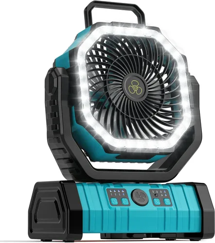 Vista 7 de Ventilador de camping – Ventilador de batería de 20000 mAh recargable con linterna LED – Ventiladores portátiles para tienda de campaña al aire