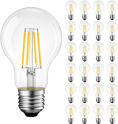 Vista 11 de LVWIT Bombilla LED A19 de filamento LED vintage E26, base regulable 7 W (equivalente a 60 W), blanco cálido 2700 K, 800 lúmenes, omnidireccional