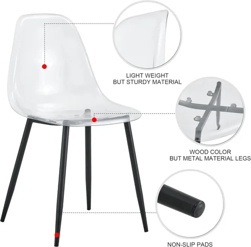 Vista 7 de Sillas de comedor, juego de 4 sillas de comedor transparentes, sillas de cocina modernas con asiento transparente, sillas laterales de acrílico