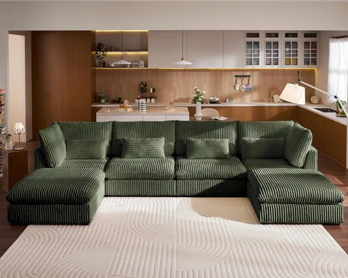 Vista 45 de Sofá modular de gran tamaño, sofá modular de pana extra profundo con diván otomano, sofás de felpilla esponjosa en forma de L para sala de estar