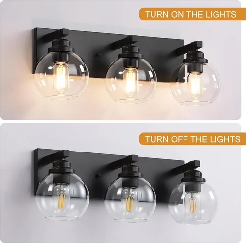 Vista 33 de Accesorios de iluminación de baño estilo granja, accesorios de luz de baño de madera de 3 luces sobre espejo, apliques rústicos de pared