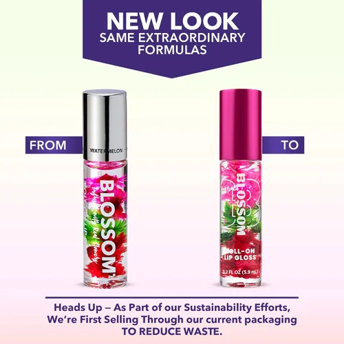 Vista 8 de Blossom Brillo de Labios Roll-on, Aceite de Labios Hidratante Transparente de Alto Brillo con Aroma Gourmet, No Pegajoso, Infundido con Flores
