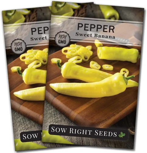 Sow Right Seeds - Semilla de pimiento dulce de plátano para plantar - Paquete de reliquia sin OMG con instrucciones para plantar un huerto en el