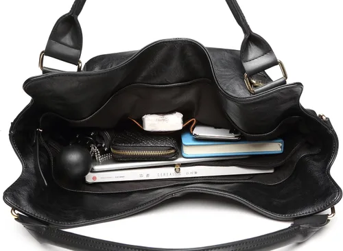 Vista 5 de Bolso tote para mujer, carteras de cuero PU, bolsos de hombro hobo de moda con correa de hombro ajustable Negro