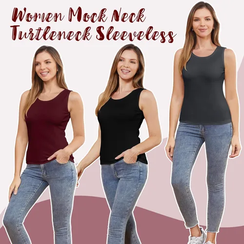 Vista 4 de 3 piezas de camisetas térmicas sin mangas para mujer, ropa interior de forro polar, suave, sin mangas, chaleco de capa base cálida
