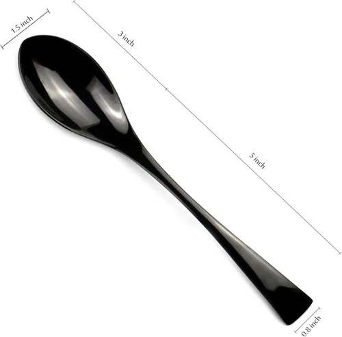 Vista 2 de Cuchara de postre de acero inoxidable 18/10 de 8 pulgadas, acabado de espejo, color negro, juego de 6