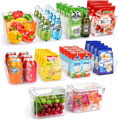Juego de 10 cubos organizadores de despensa para refrigerador, contenedores de plástico transparente para cocina, encimeras, armarios, nevera,