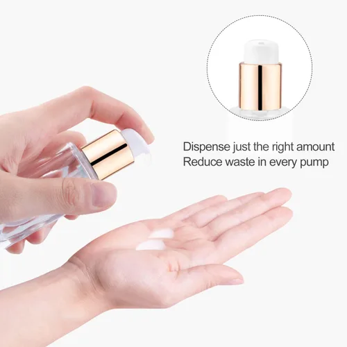 Vista 2 de Paquete de 4 botellas de bomba de vidrio transparente de 1.0 fl oz/1 oz, recipiente cuadrado vacío para base de loción, dispensador de cosméticos