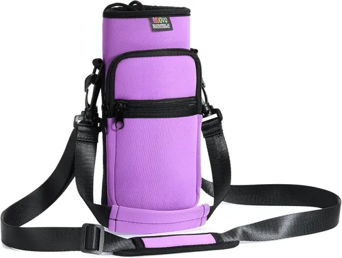 Vista 24 de Bolsa para botella de agua Nuovoware, soporte para botella de agua de 25oz/40oz/64oz, correa de mano ajustable, 2 bolsillos de neopreno, accesorios