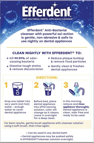 Vista 6 de Limpiador de dentadura Efferdent Anti-Bacterial, Por la noche, 1, 1