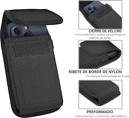 Vista 6 de Funda para iPhone 17 16 15 14 13 12 11 Xs X XR/Pro, funda con clip para cinturón de teléfono celular con clip para hombre, bolsa de nailon