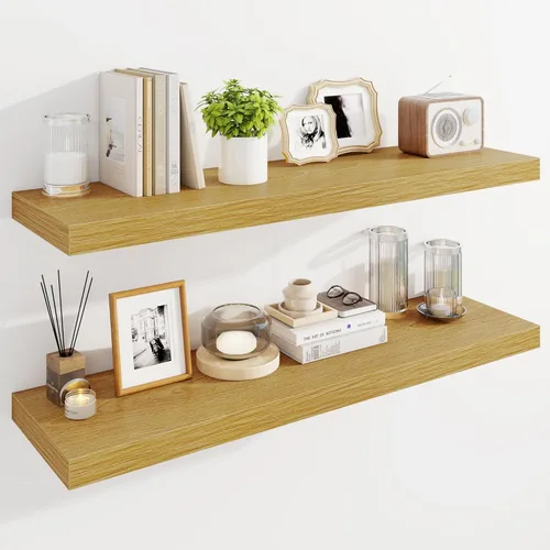 Vista 47 de Marsmiles Estantes flotantes de 32" para pared, estantes de madera con soportes invisibles, juego de 2, estante de pared de estilo rústico de granja