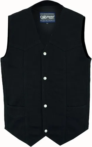 Daniel - Chaleco de motociclista inteligente para hombre, diseño de cuello en V, chaleco de mezclilla negro con lateral liso y bolsillo interior de