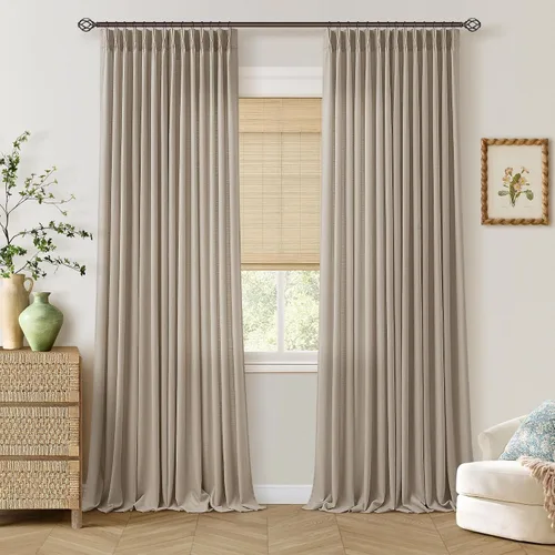 Vista 30 de TWODRAPES Burlywood - Cortinas plisadas de lino grueso de abedul de 96 Abedul Burlywood