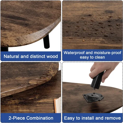Vista 4 de Mesas de centro anidadas, mesa anidada con patas de madera, juego de 2 mesas auxiliares triangulares para sala de estar, dormitorio, bambú Tigre