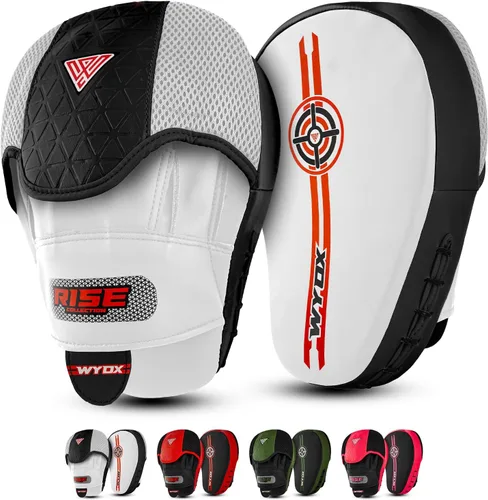 Vista 9 de WYOX Almohadillas de boxeo Manoplas de enfoque curvas, almohadillas de entrenamiento de gancho y jab, correa ajustable ventilada, MMA Muay Thai