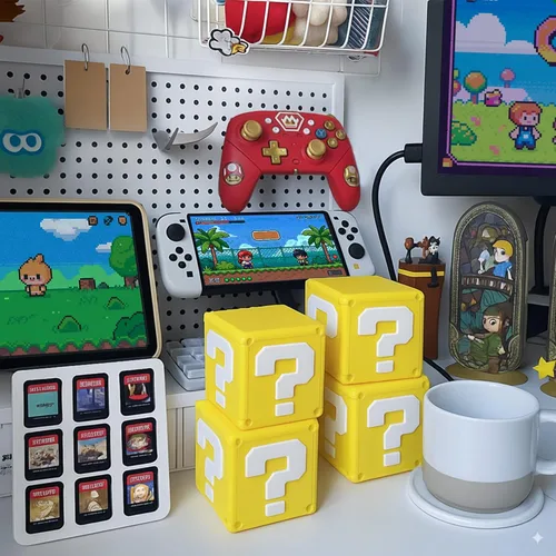 Vista 6 de Game Card Holder for Nintendo Switch 13-Slot Cartridge Case, 3D Printed Retro Question Mark Style, Fits All 1st & 2nd Gen Game Cards, Yellow