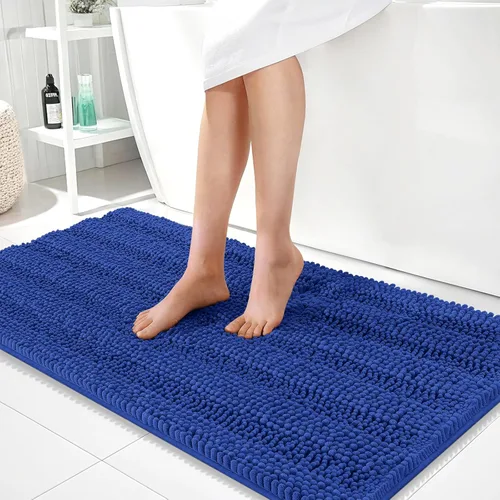 Vista 107 de OLANLY Alfombras de Baño Gruesas de 47 x 20 pulgadas, Extra Suaves Absorbentes de Chenilla a Rayas, Respaldo de Goma, Lavables y Secables a Máquina