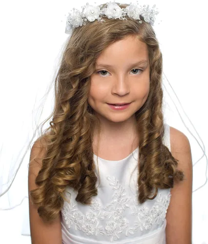 Velo floral blanco de la corona de la primera comunión para niñas, Blanco