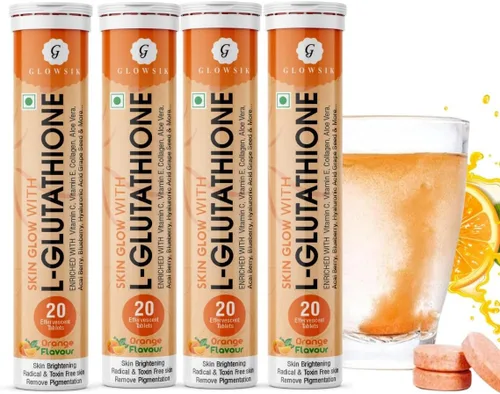 Glowsik - Tabletas efervescentes de glutatión para la salud de la piel, 600 mg de glutatión reducido con vitamina C para aclarar, suplementos