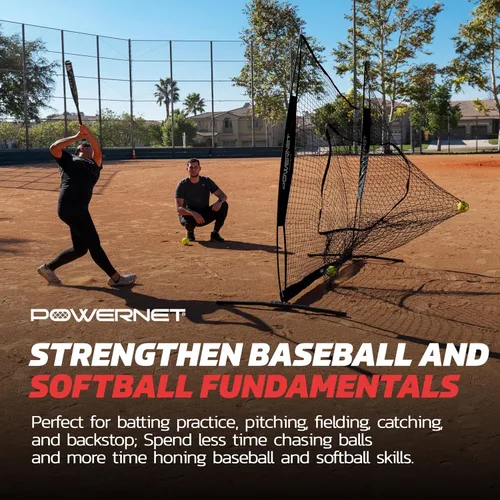 Vista 4 de PowerNet Pro One Piece Softball Baseball Net, Portable Baseball Training Equipment, Hitting, Throwing & Pitching Net with Carrying Bag