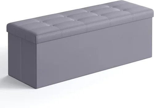 Vista 13 de SONGMICS cubo de almacenamiento de piel sintética, asiento, 15 pulgadas, Madera, Negro