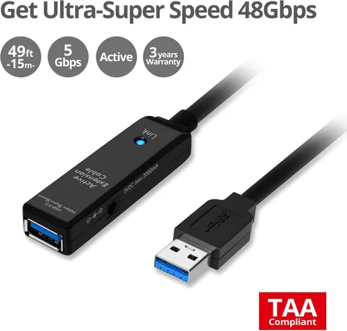 Vista 2 de SIIG Cable repetidor activo USB 3.0 de 49.2 ft, cable de extensión USB para unidad flash USB, disco duro, VR, impresora, cámara (JU-CB0711-S1)