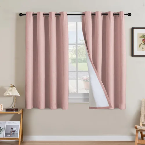 Vista 221 de H.VERSAILTEX Cortinas 100% opacas con aislamiento térmico, texturizadas, de lino, con bloqueo completo de calor y luz, para sala de estar y Negro
