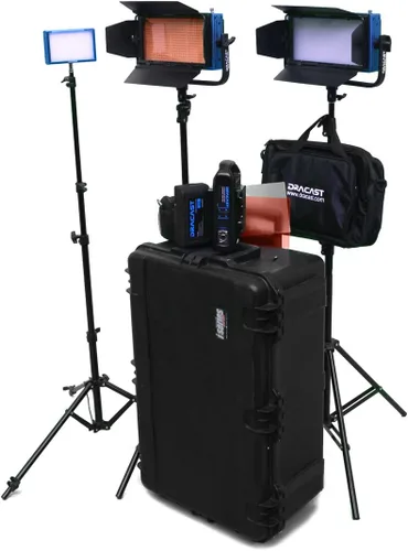 Dracast Kit de entrevistas de la serie Pro – Kit de 3 luces LED bicolor con compatibilidad de batería de montaje dorado