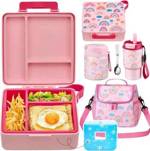 Vista 12 de Set de lonchera Pawtong con contenedor bento, termo de sopa de acero inoxidable de 17OZ, botella de agua para niños y bolsa de almuerzo aislada