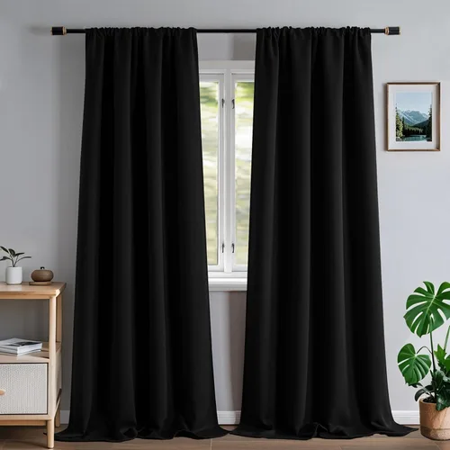 Vista 29 de Cortinas opacas para sala de estar, 100% cortinas opacas de 72 pulgadas de largo, juego de 2 paneles, cortinas con aislamiento térmico, pestaña
