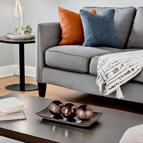 Vista 2 de Creative Scents Dublin - Juego de bandeja decorativa y orbe marrón, centro de mesa de 4 piezas para sala de estar, comedor y decoración de mesa