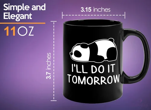 Vista 6 de Animal Lover Coffee Mug 11oz Black -I'll Do It Tomorrow - Funny Animal Panda Lover Zookeeper Eating Cute Panda