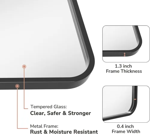 Vista 3 de USHOWER - Juego de 2 espejos negros para baño sobre lavabo de 56 x 76 cm, espejo rectangular de marco metálico, espejo de tocador moderno