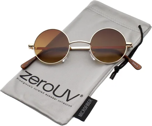 Vista 2 de zeroUV Pequeñas gafas de sol redondas de metal coloreadas estilo retro Lennon 134.5 ft m Dorado/ámbar