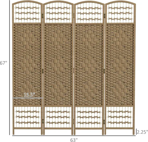 Vista 7 de HOMCOM Divisor de habitación de 4 paneles, pantalla de privacidad plegable, separador de habitación de 5.6 pies, divisor de pared de división Natural