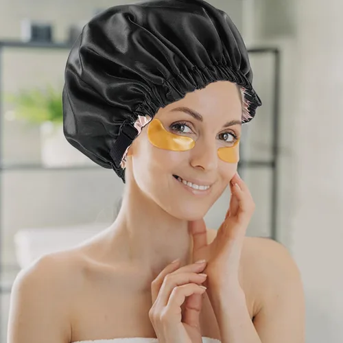 Vista 5 de Gorro de satén de seda para dormir, gorra grande ajustable de satén de seda para el cabello