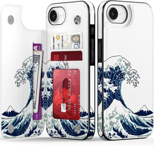 Vista 976 de LETO para iPhone 15 Pro Funda tipo cartera - Tapa tipo folio con patada - Diseños de moda - Tarjetero - Funda protectora para mujeres y niñas - 6.1