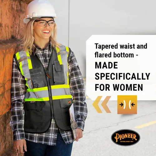 Vista 2 de Chaleco de seguridad Pioneer para mujeres con bolsillos - Cinta reflectante de alta visibilidad - Para construcción - Negro